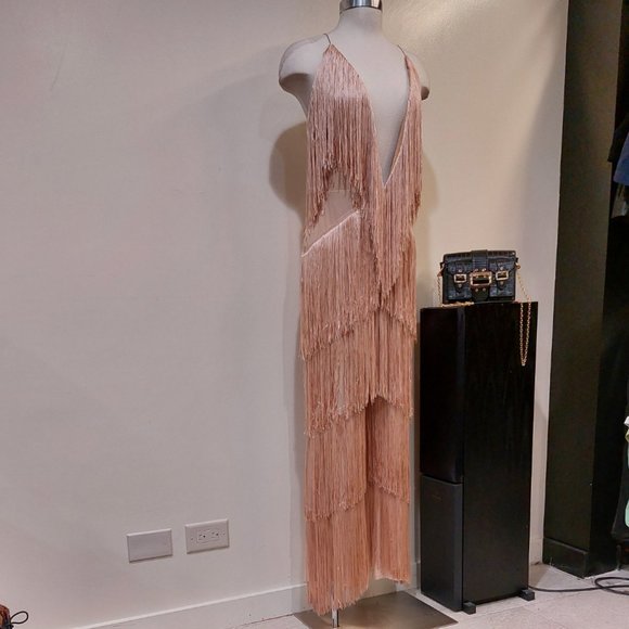 💥INSANELY BEAUTIFUL💥1920's Style Fringed Jumpsuit in Champagne - Picture 7 of 14